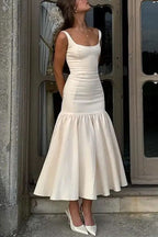 U Neck Sleeveless Ruffle Bodycon Midi Dress