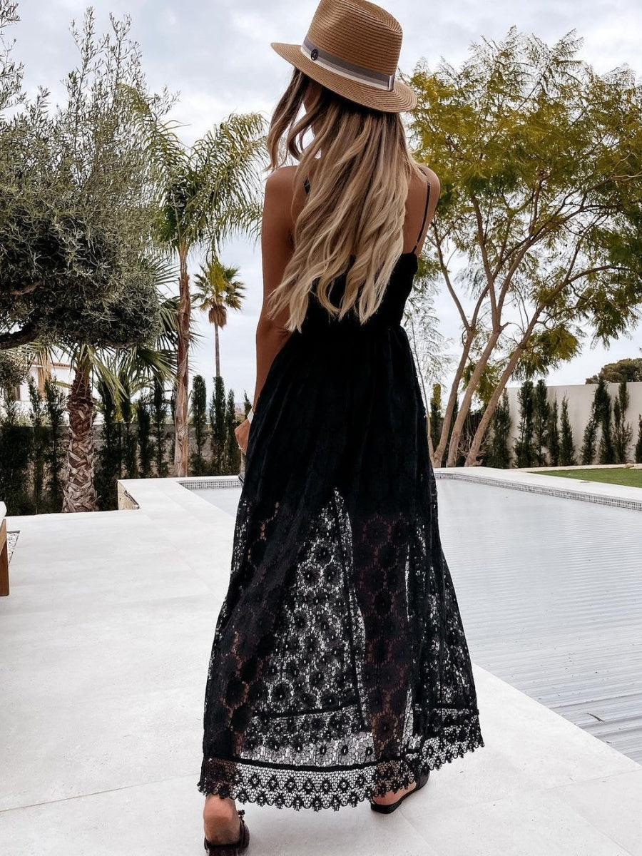 V-neck Lace-trimmed Backless Jumpsuit