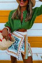 Unique Floral Printed Tie Waist Wrapped Mini Skirt