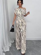 One-shoulder Tie-up Jumpsuit With Wide Legs