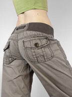 Retro Pocket Color-blocked Ribbed Low-rise Jeans