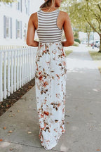 Stripes Splice Floral Printed Maxi Dress