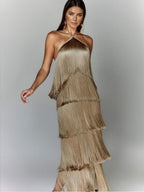 Halter Tassel Backless Cross Maxi Dresses