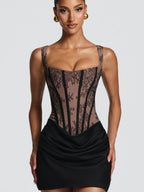 Lace Floral Gathering Waist Corset Formal Dress Mini&Short Dresses