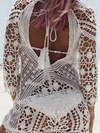 Openwork Lace Crochet Backless Beachwear