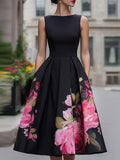 Printed Sleeveless Atmosphere Grace Black Midi Dresses