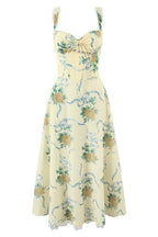 Lace Trim Drawstring Floral Print Midi Cami Dress