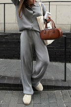 Lapel Button-down Ribbed Knit Two-piece Set