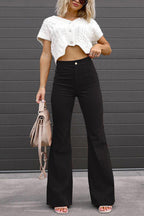 One Button Corduroy Flare Pants with Pockets