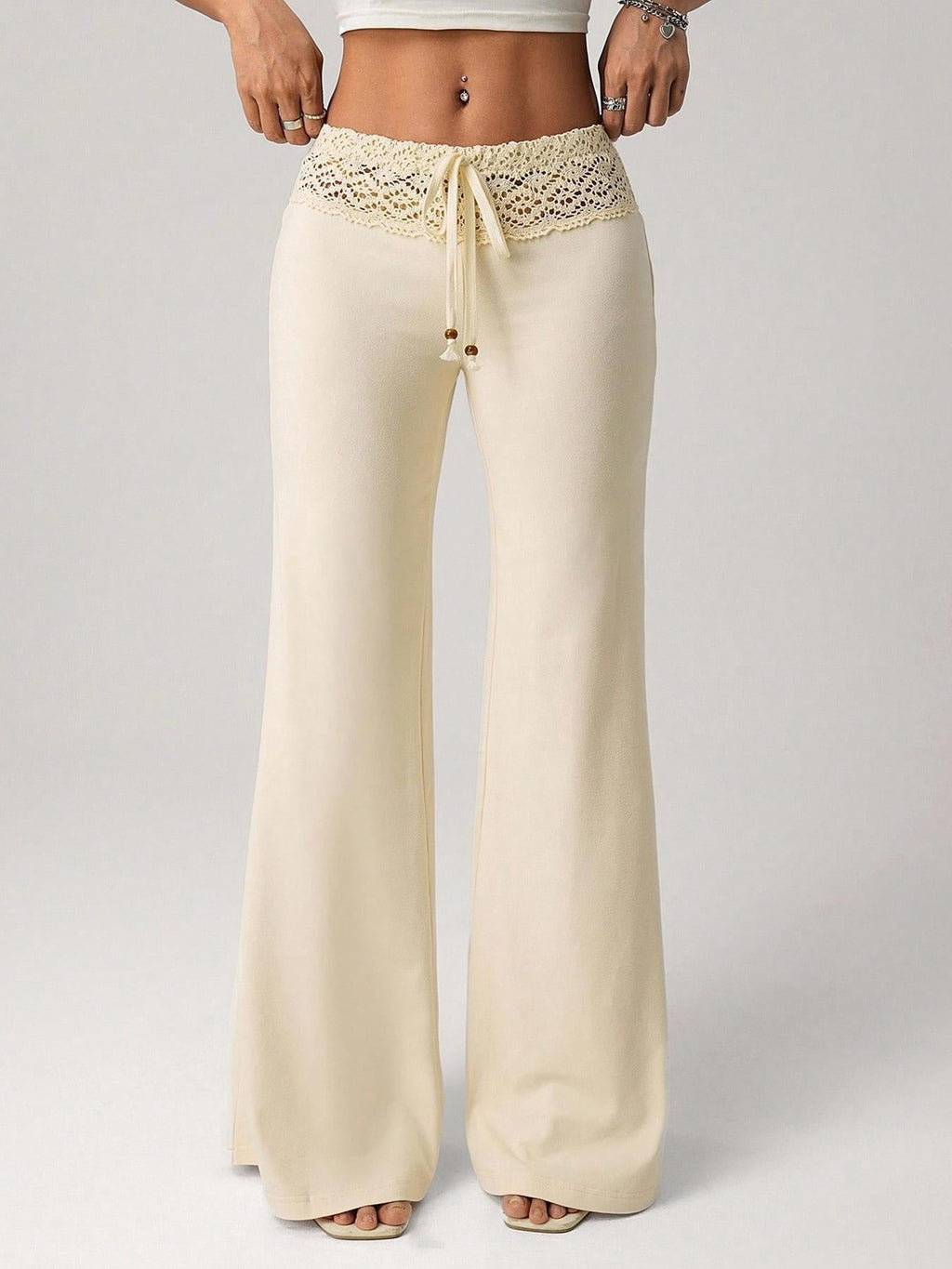 Lace-trimmed Casual Sexy Yoga Flared Pants