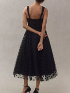 Mesh Polka Dots Temperament Little Black Dress Reunion Maxi Dresses