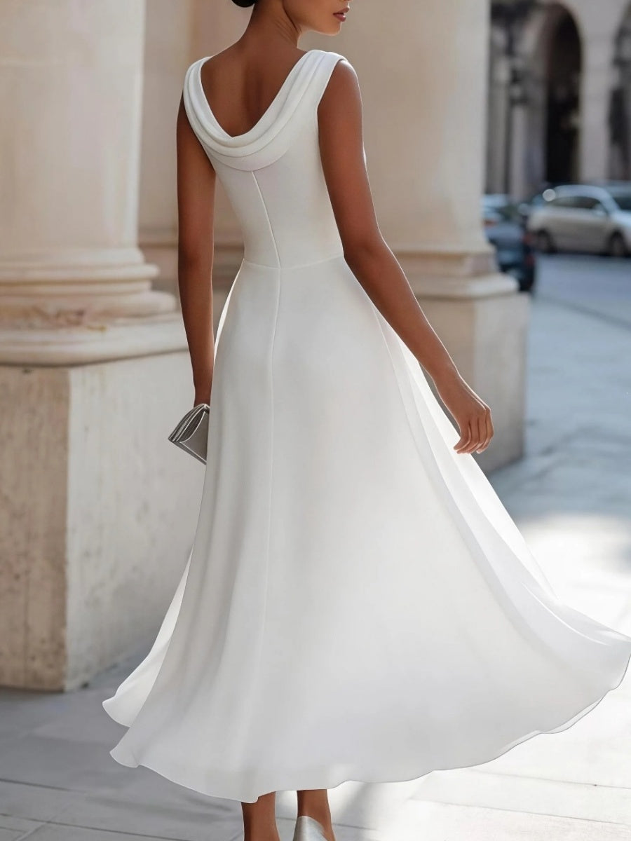 One-shoulder Collar Sleeveless Waist Big Swing Grace Maxi Dresses