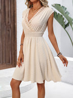 Apricot V-neck Hollow Lace Trim Mini&Short Dresses