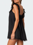 Bow Lace Trim Spaghetti Strap Backless Mini&Short Dresses