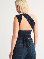 Polka Dots Neckband Cross Straps Backless Tank Tops