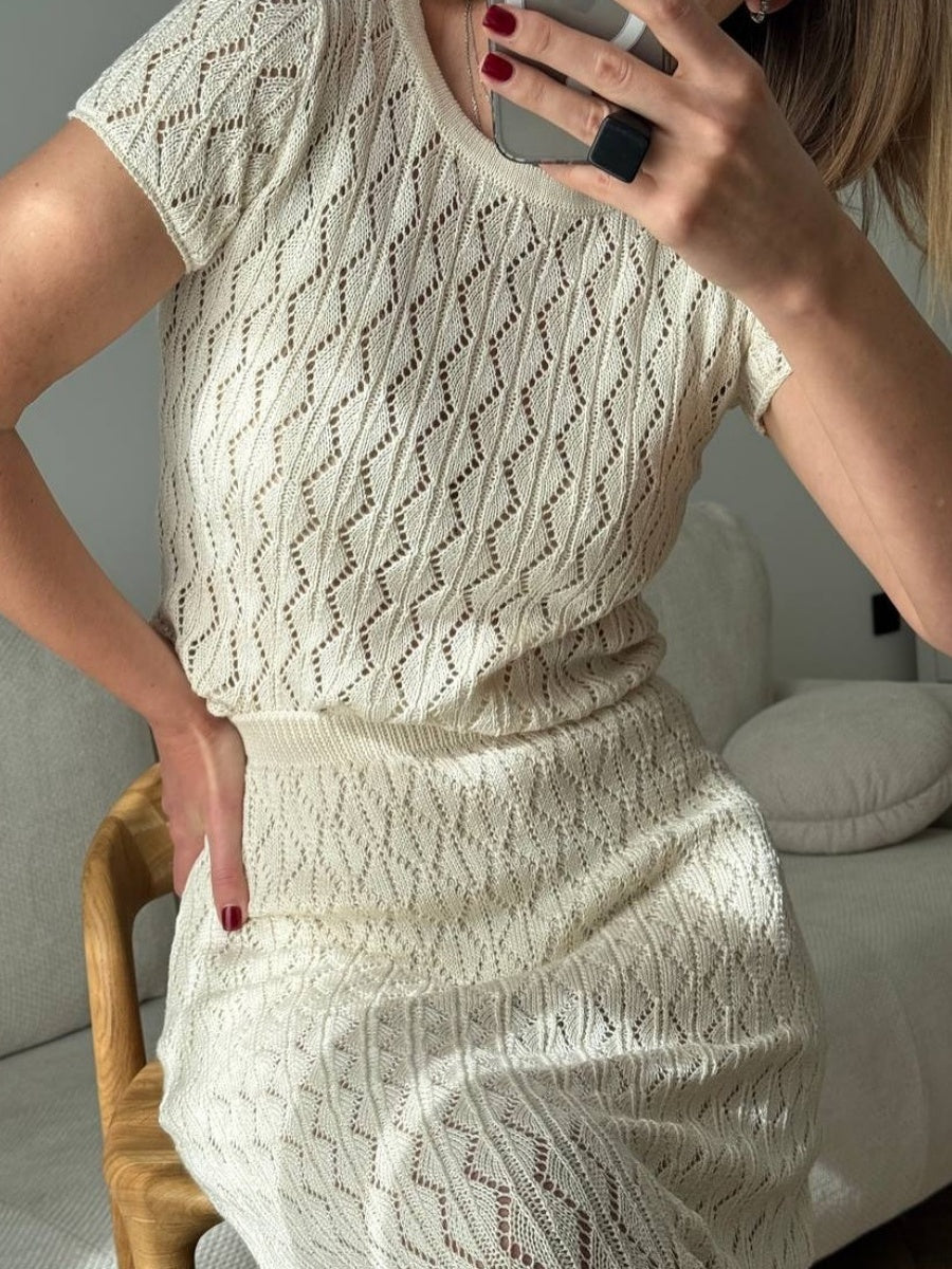 Jacquard Knitting Hollow Short-sleeved Top Skirts Set 2-piece Sets