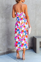 Off Shoulder Twist Waist High Slit Floral Dress