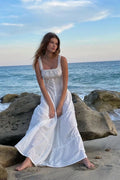 Smocked Square Neck Ruffle Strap Tiered Button Front Maxi Dress