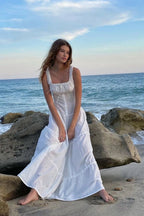 Smocked Square Neck Ruffle Strap Tiered Button Front Maxi Dress