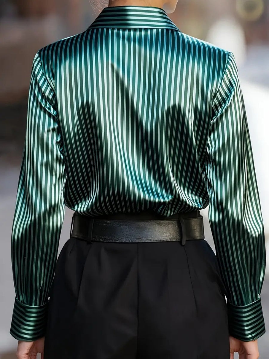 Stripes Single-breasted Slim-fit Satin Casual Shirts