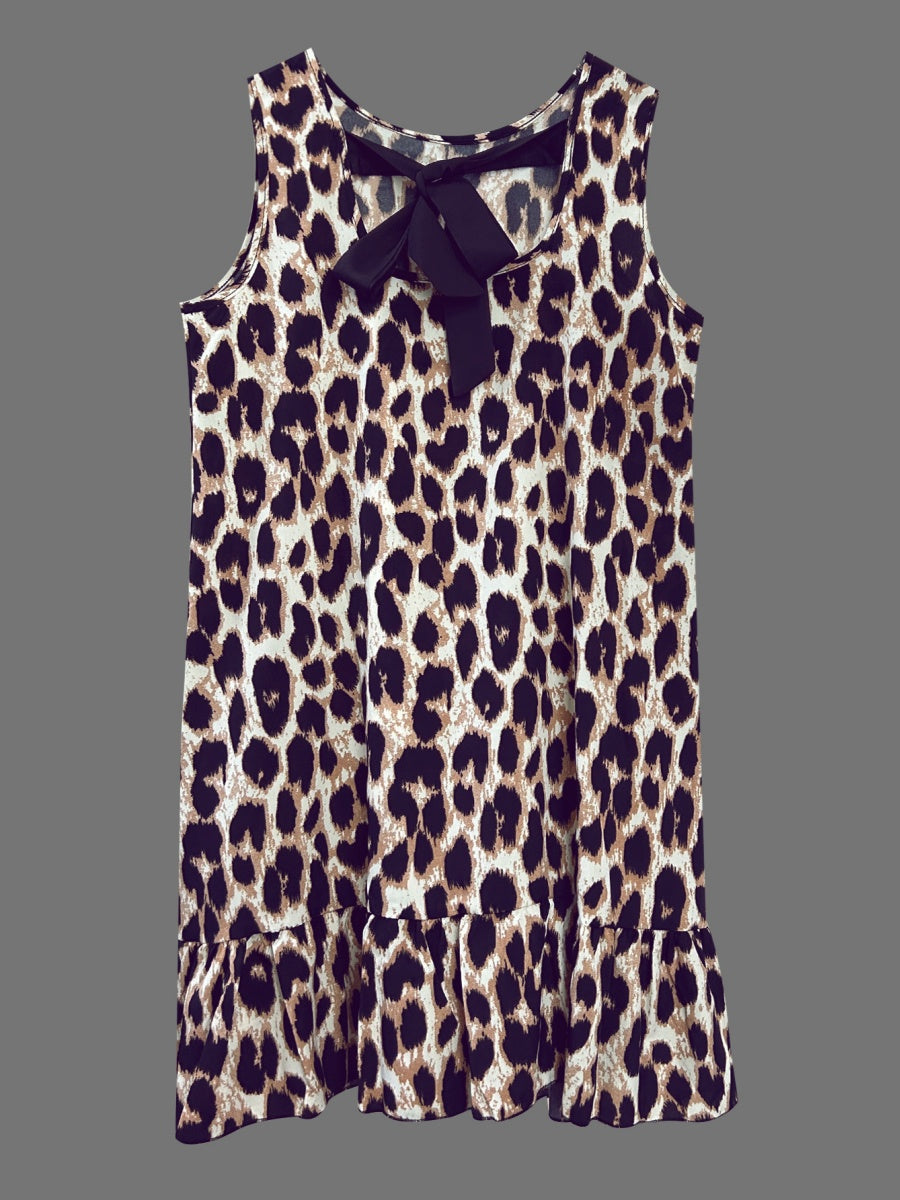 Leopard Print A-line Sleeveless Short Dress