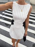 Stripes Sleeveless Reversible Bow Mini&Short Dresses
