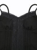 Deep V-neck Solid Color Lace Trim Split Camisole