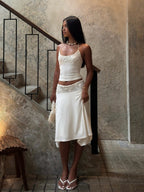 Lace-trimmed Open Back Solid Color 2-piece Sets