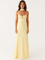 V-neck, Tie-up, Backless Satin Maxi Dress With A Resort Style