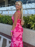 Sexy Halter-neck Bodycon Long Dress With Three-dimensional Floral Pattern