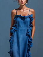 Resort-style Sleeveless Backless Long Dress With Ruffles
