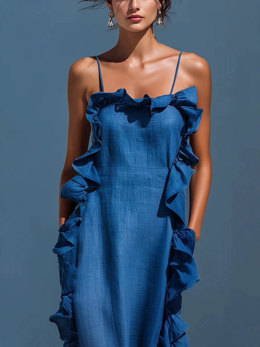 Resort-style Sleeveless Backless Long Dress With Ruffles