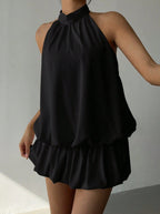 Halter Bandage Backless Flower Bud Skirt Mini&Short Dresses