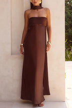 Strapless Tube Satin Maxi Dress