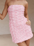 Versatile 3D Floral Strapless Bodycon Mini Dress
