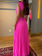 Gathering Backless Waist-revealing Temperament Maxi Dresses