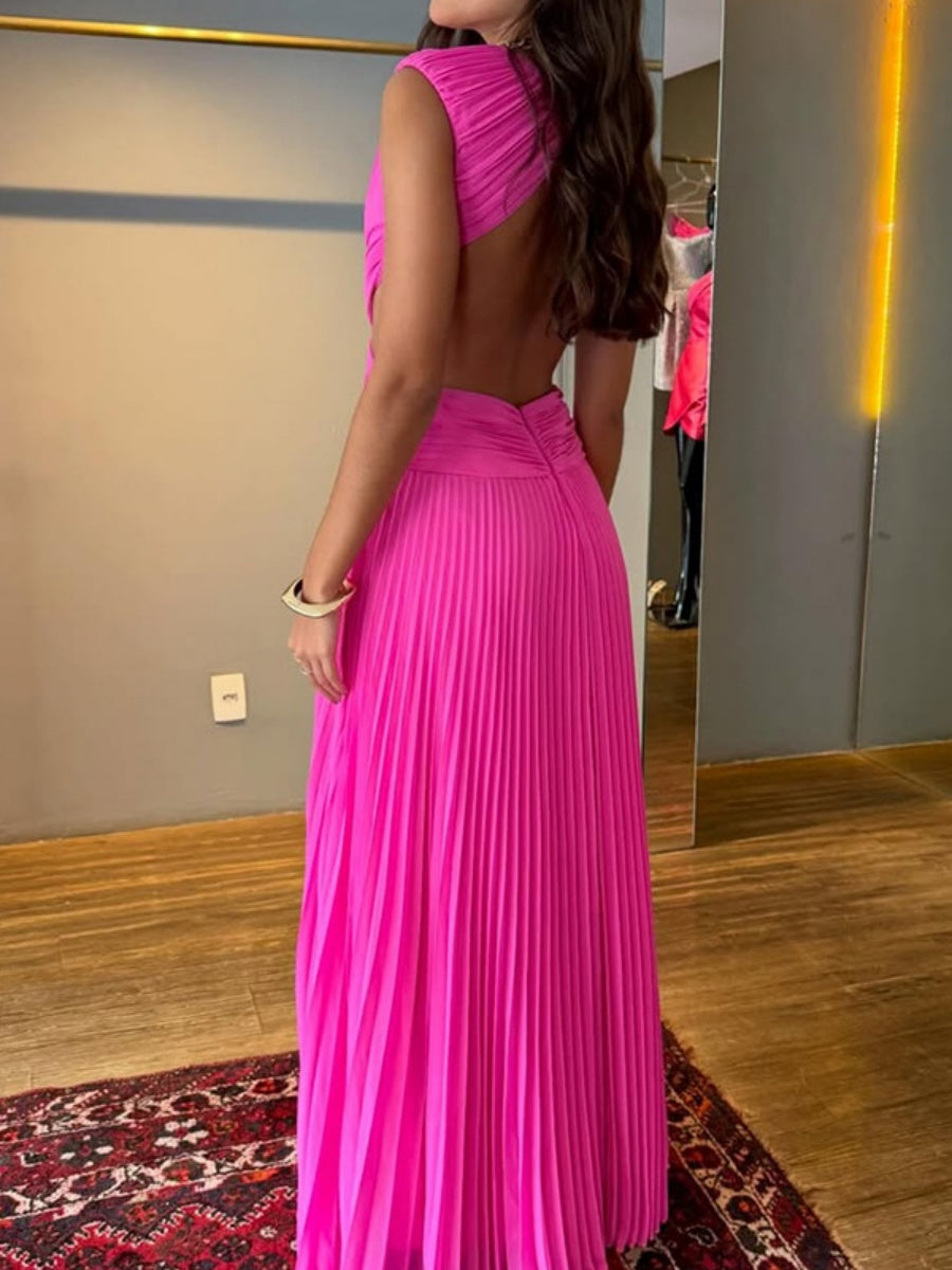 Gathering Backless Waist-revealing Temperament Maxi Dresses
