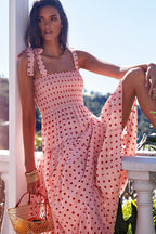 Floral Print Smocked Tie Shoulder Tiered Ruffle Maxi Dress