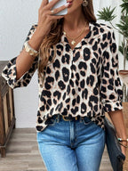 Three-quarter Sleeve Collar Leopard Print T-shirts