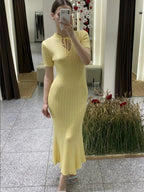 Hollow Knitting Crochet Jacquard Hip-hugging Short Sleeve Grace Maxi Dresses