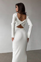 White Slim Convertible Backless Sweater Dress