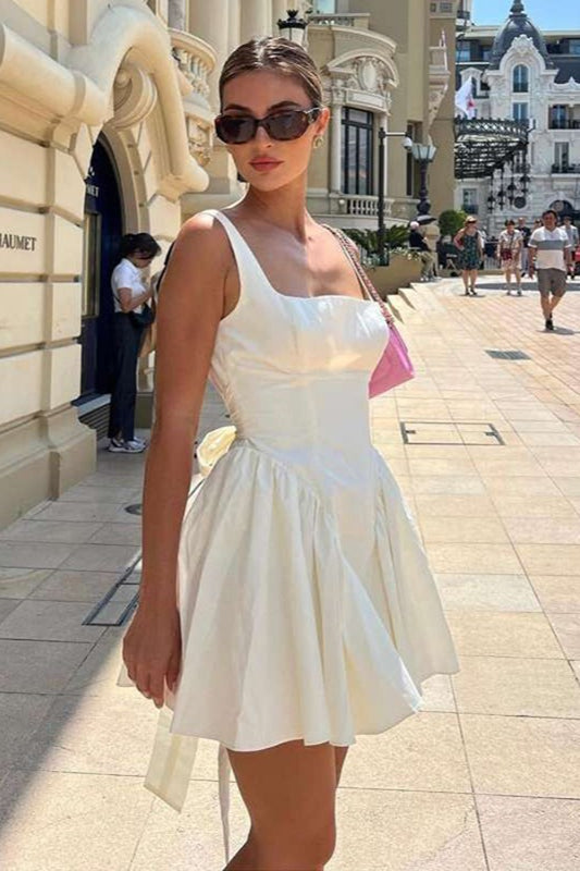 White Backless Bow Tie Dress
