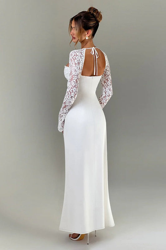 Lace Sleeve Sweetheart Bustier High Split Maxi Gown