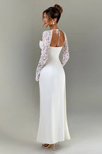 Lace Sleeve Sweetheart Bustier High Split Maxi Gown