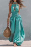 Flowy Smocked Waist Wide-Leg Palazzo Romper