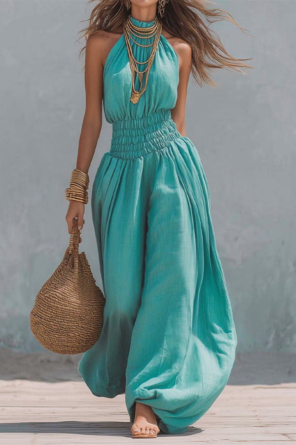Flowy Smocked Waist Wide-Leg Palazzo Romper