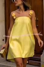 Playful and Flattering Silhouette 3D Rose Drape Straps A-line Mini Dress