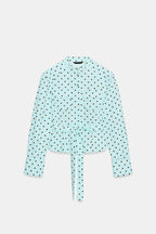 Trisha Linen Blend Polka Dot Stand Neck Belted Jacket and Low-Rise Pocket Mini Shorts Set