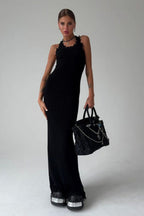 Distressed Knit Scoop Neck Tank Sleeveless Bodycon Maxi Sweater Dress
