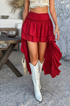 Solid Color High Rise High-low Tiered Skirt